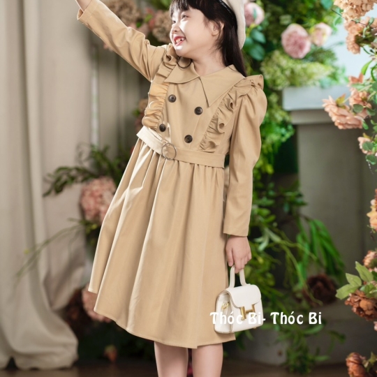 Đầm kaki 2 da kèm đai