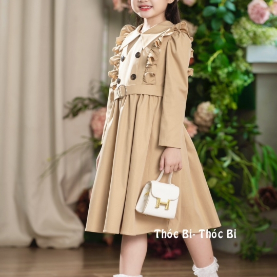 Đầm kaki 2 da kèm đai
