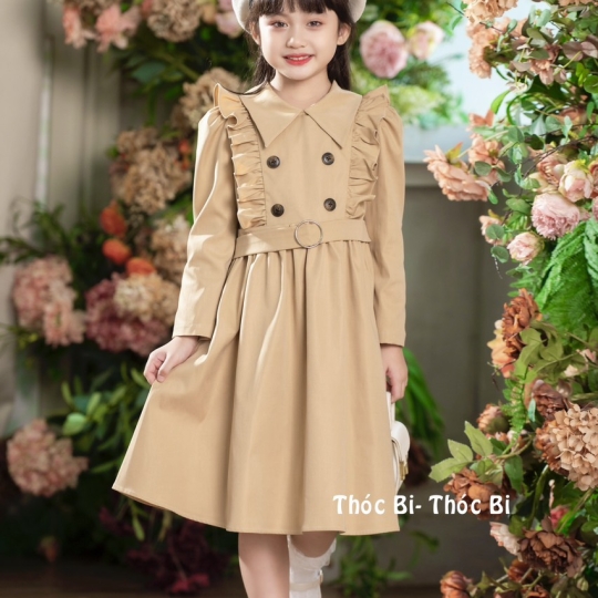 Đầm kaki 2 da kèm đai